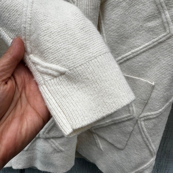 Talbots Cream Diamond Knit Cardigan Lambs Merino Cashmere Blend Big Buttons XS - Picture 12 of 15